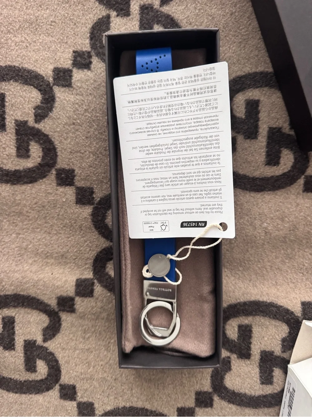 Bottega Veneta Blue Leather Key & Card Holder Strap with Silver Clip